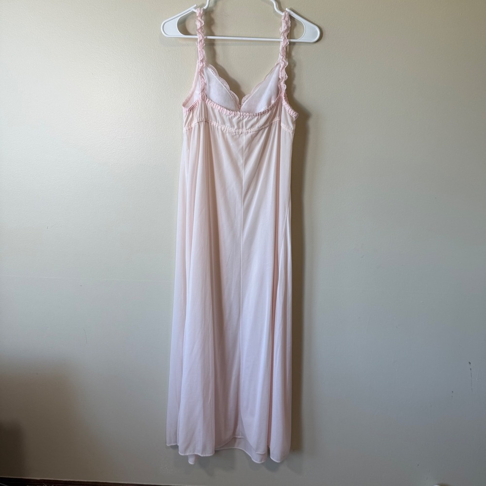 Vintage Pink Lace Bodice Nightgown Maxi Chemise Sleepwear Ruffle Strap Small - Picture 3 of 10